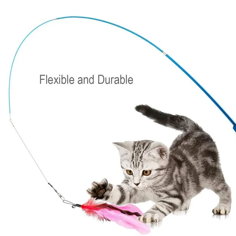 Toy Cat Teasing Stick Plush Head Extendable Pole Cat Self Entertaining Chew Toy Set New 11 Pcs Replacement Cat Stick Cat