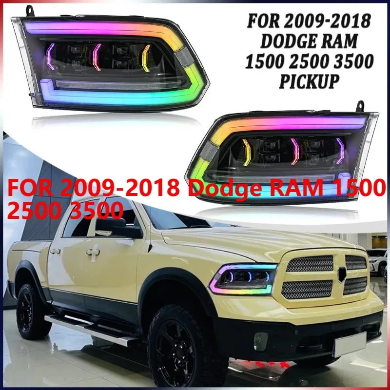 

For 2009-2018 Dodge RAM 1500 2500 3500, 1Pair RGB LED Headlight with DRL Lamp Assembly