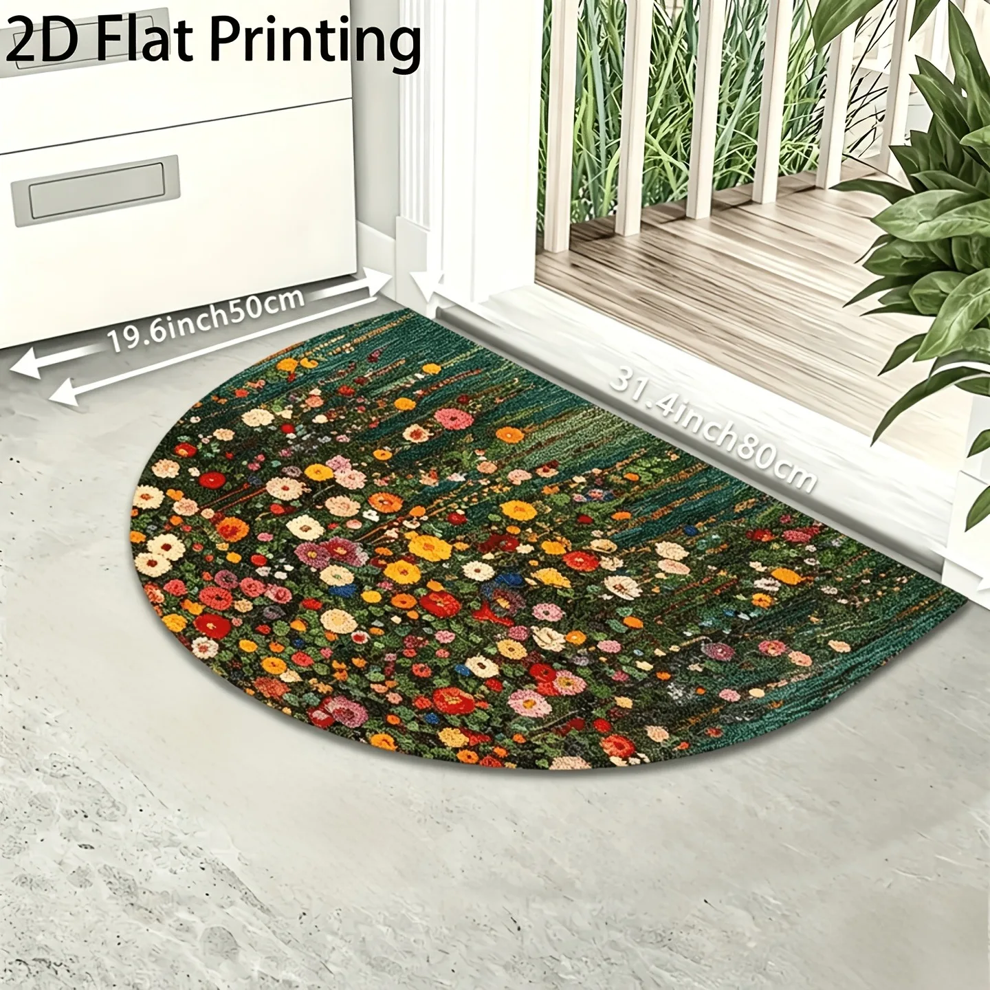 Semicircle Doormat Floral Oil Painting NonSlip Felt Rug Wildflower Entrance Floor Mat Indoor Kitchen Welcome Carpet Home Decor