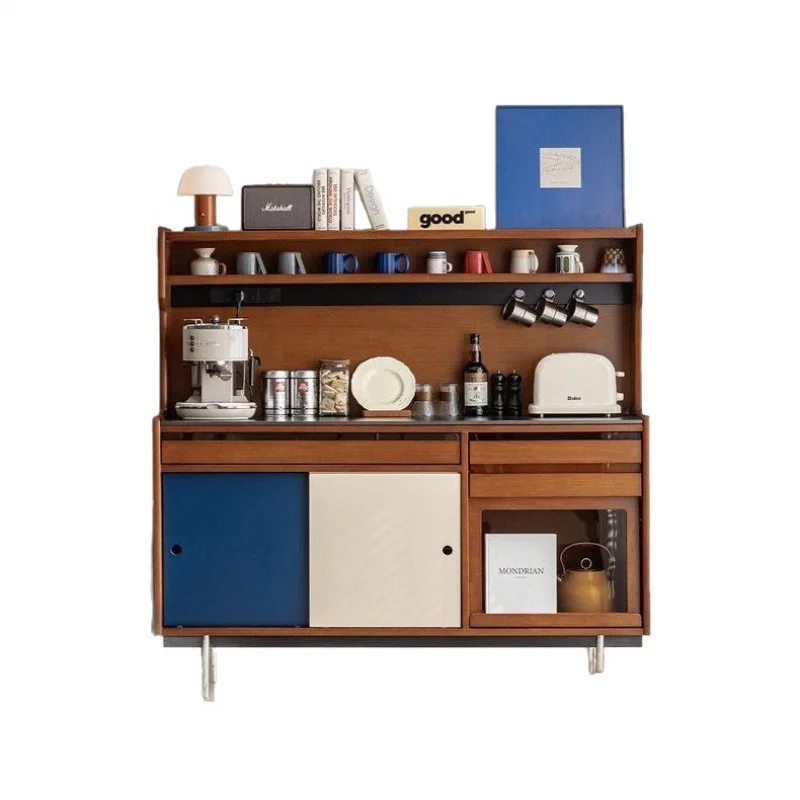 

Solid wood retro dining side cabinet, living room storage against the wall, integrated storage, small apartment entrance storage