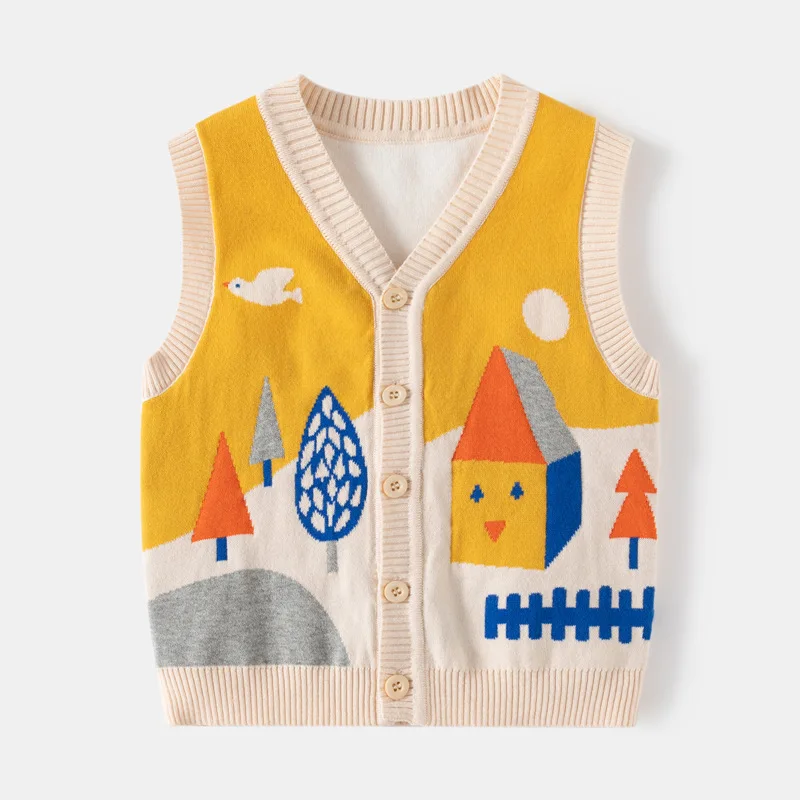 2-6Y Toddler Sweater Children Tank Autumn Winter Boy Girl Sweater Clothes Sleeveless Vest Infant Knitted Cardigan Cute Knitwear