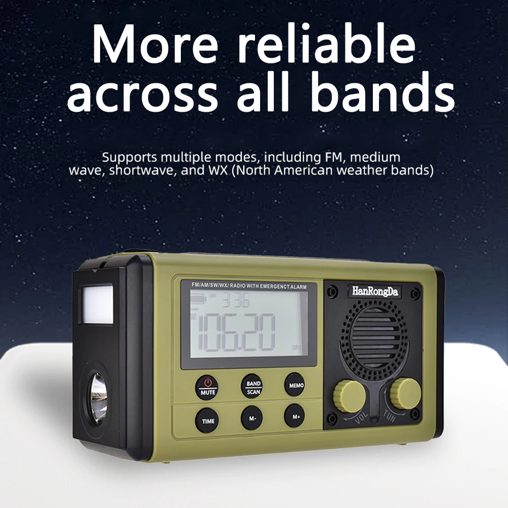Woopker 10000mAh FM Radio HRD-907 Solar Hand-Carry Portable Emergency Radio AM/FM/SW Waterproof Reading Light SOS for Outdoors