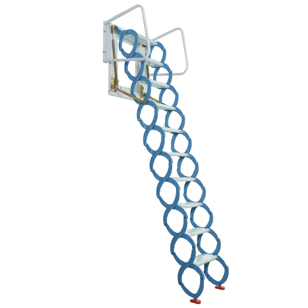 Telescopic Ladder, Aluminium Loft Ladder, Foldable Attic Ladder, Blue, 3.8m Extendable, Portable, Space Saving, Home Use