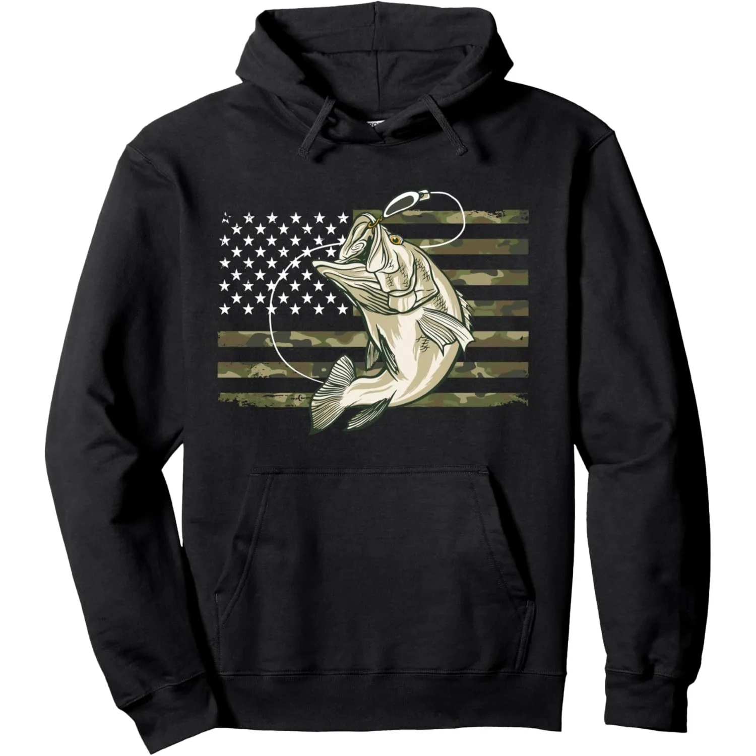 

Fishing Camouflage US American Flag Bass Fish Fisherman Camo Pullover Hoodie