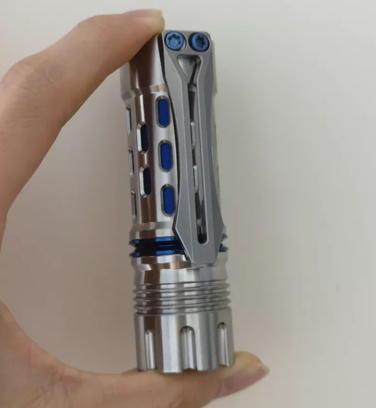 Used EDC Lao Huang HTP dense array titanium alloy flashlight Outdoor Tools Strong Light Torch Lamp Decompression Toy