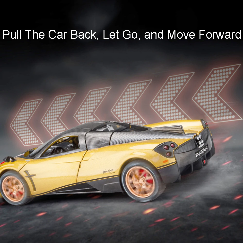 1:22 Pagani P1 Huayra Model Samochodu Sportowego Zabawka Odlew Metalowy Dźwięk Światło Napęd Pull-Back Otwierane Drzwi Dekoracja Domu Supercars