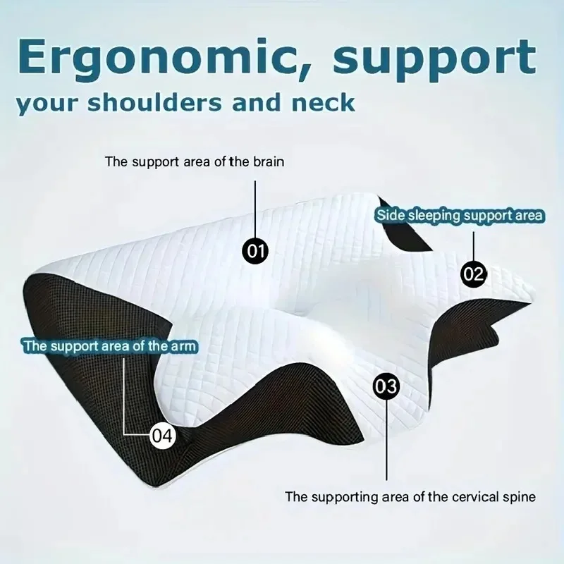 Ergonomic Neck Horn Pillow for Side, Back, and Stomach Sleepers - Contoured Design, Shoulder Relaxation, Soft Yet Firm Support