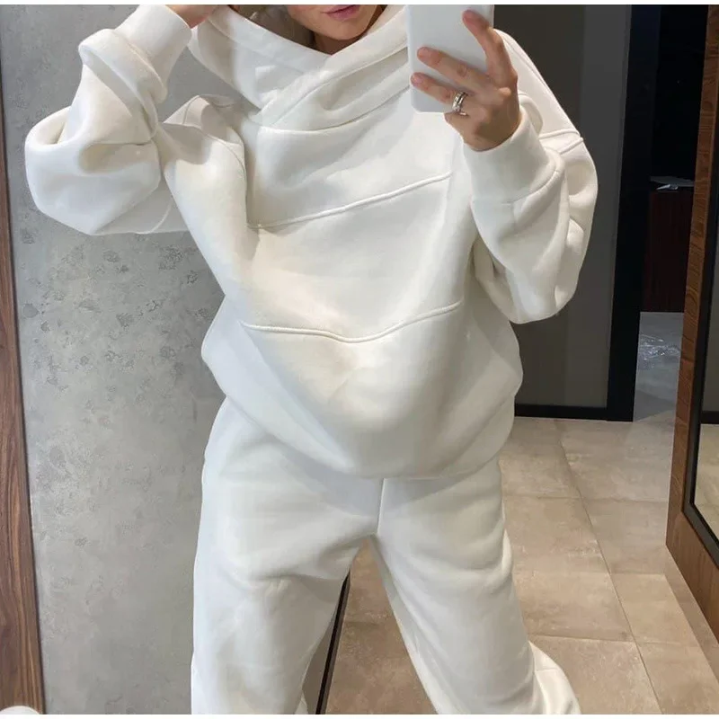 Spring Autumn Lady Hoodie And SweatPant Two Piece Set Solid Color Casual Y2K Sweatshirt And Pant Set Korean Style Y2k Pants