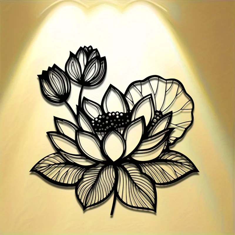 1pc Black for Lotus Metal Wall Art - 15.74 Inch Iron Sculpture with Berries - Perfect for Garden, Halloween & Easter Home