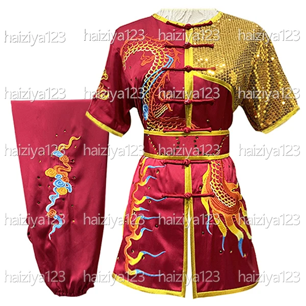 

Униформа ушу с вышивкой дракона, одежда для кунг-фу, костюм для боевых искусств, гоночная одежда, Наньцюань, решетка, женщина, мужчина, мальчик, дети, взрослые