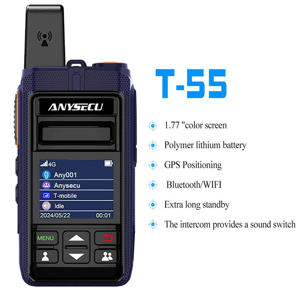 ANYSECU-Talkie Walkie Talkie, T55, Rádio de Rede 4G, Android 5.1 LTE, WCDMA POC, T55, Compatível com Zello ou Real-ptt ou GLOBAL-PTT