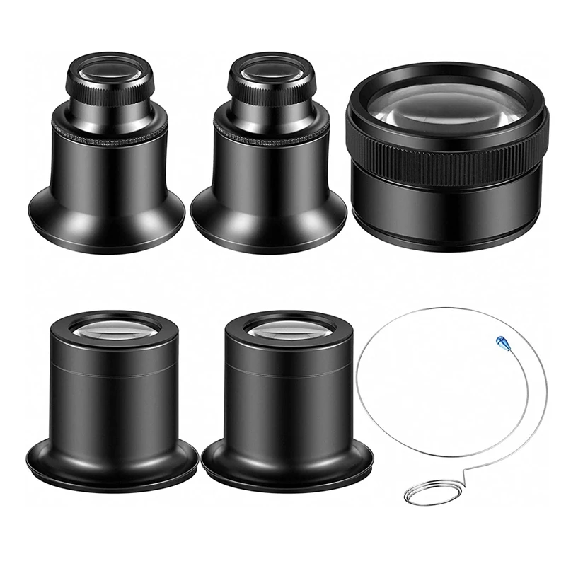 5 Pcs Jewelers Loupe Portable Monocular Magnifier 10X 20X Eye Loop Magnifying Glass Monocle For Magnifier Lens Watch