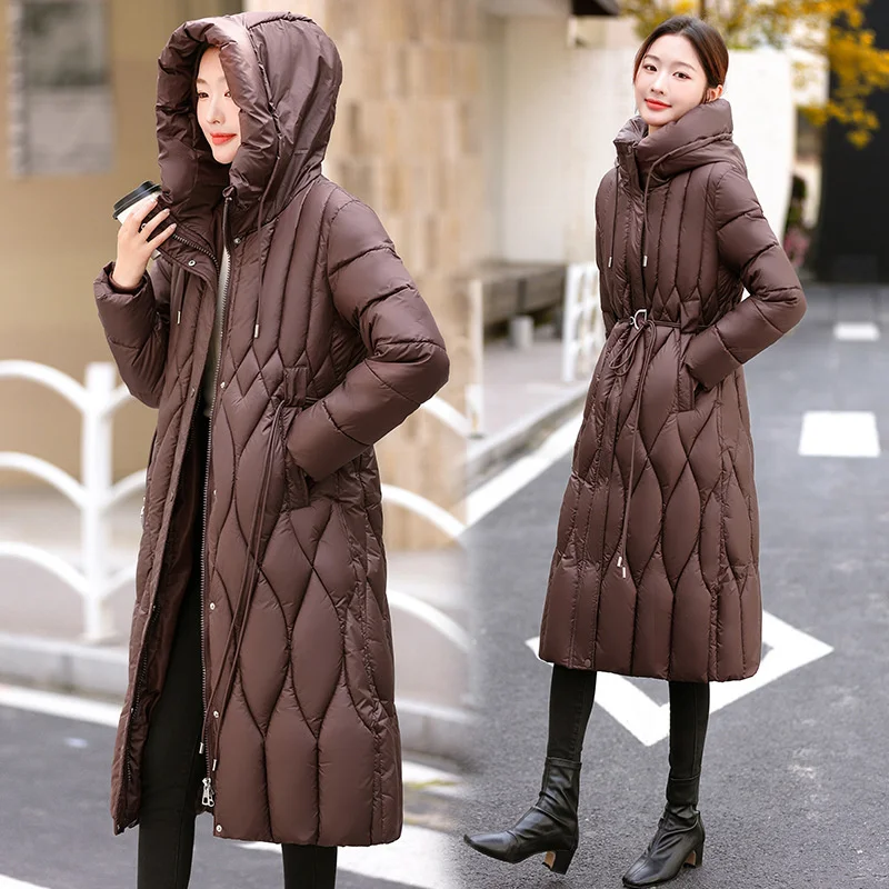 New Women Winter Jacket Slim Hooded Long Parkas Warm Cotton Padded Coats Fashion Middle Aged Down Cotton Jacket Female Outerwear