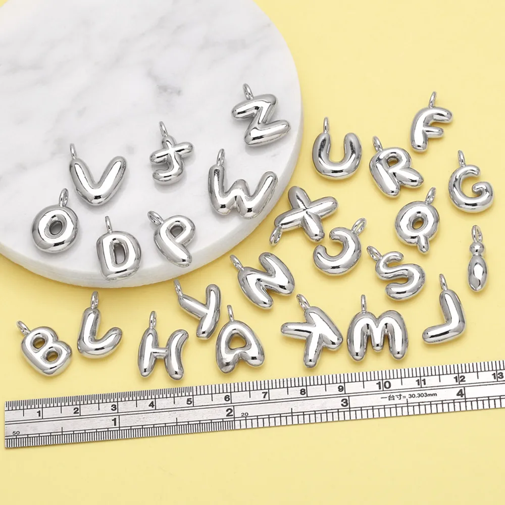 OCESRIO Polish Mini Silver Color Ballon Initial Letter Necklaces Pendant Copper Gold Plated Jewelry Making Supplies pdtb520