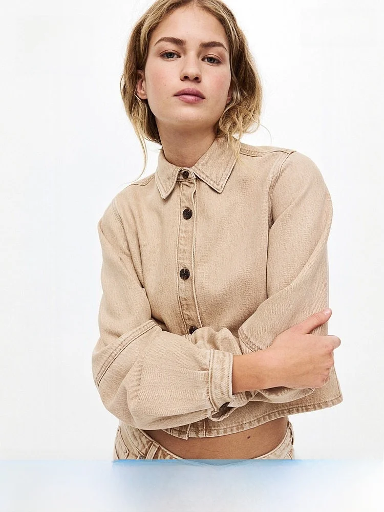 

Spring New Women's Denim irt Casual Sle Long Sve Button up Fit H&M 36698 Cotton Lyocell Blend Comfortable Dr irt