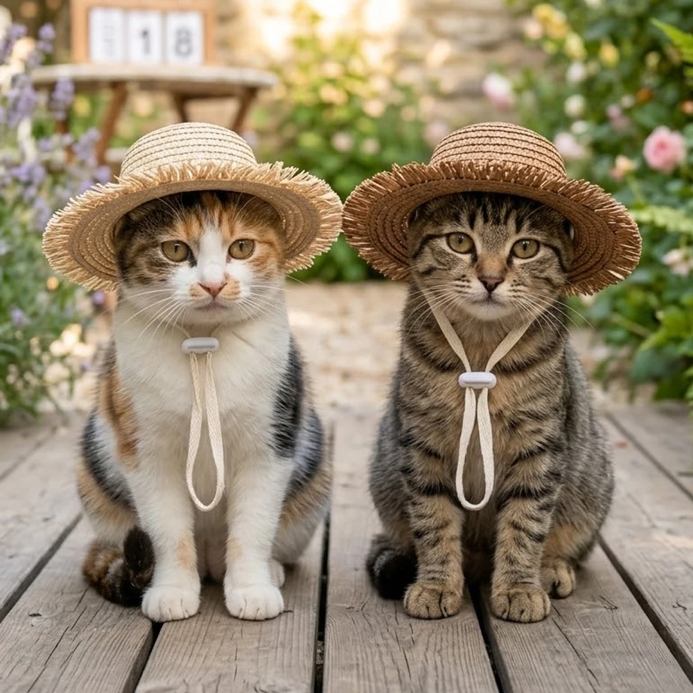 Sombrero para gatos y perros con borla correa ajustable playa - imagen 3