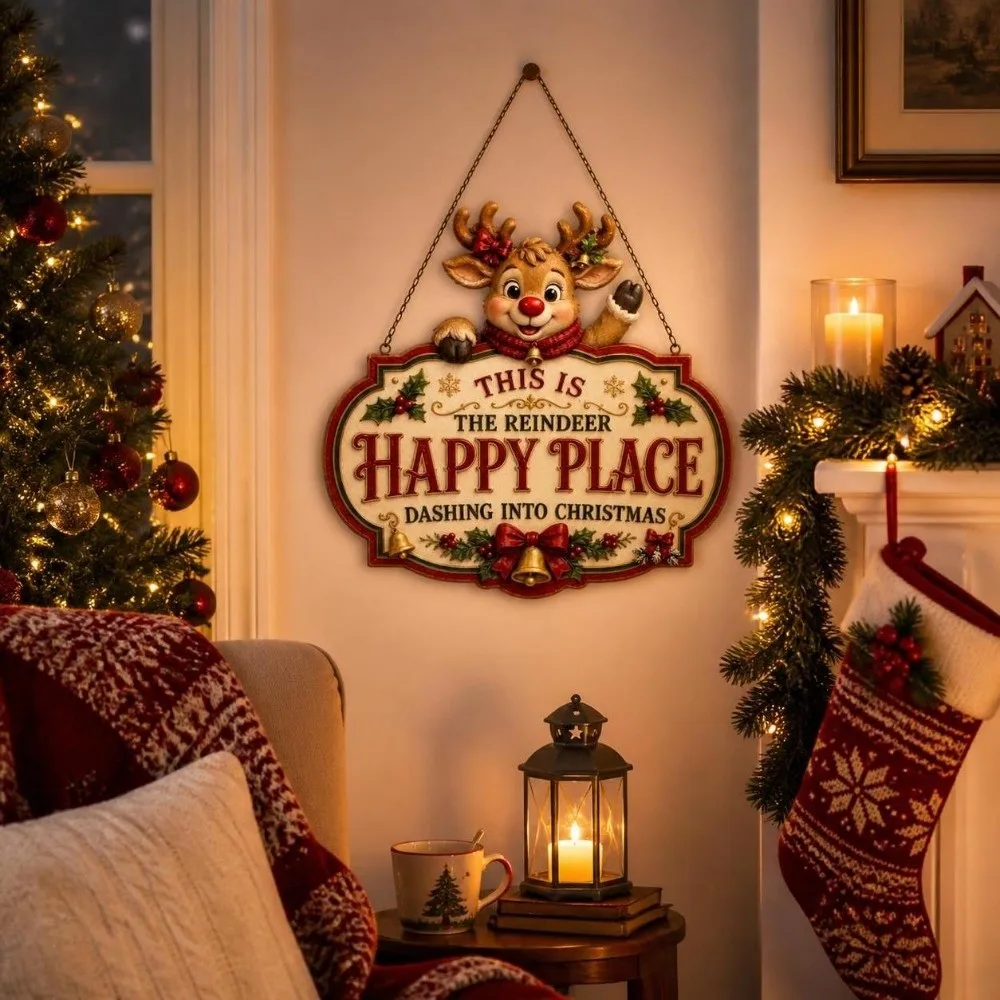 Decorative Wooden Christmas Decoration Sign Santa Claus Reindeer Christmas Hanging Sign Bird Vintage Xmas Ornaments Mantel