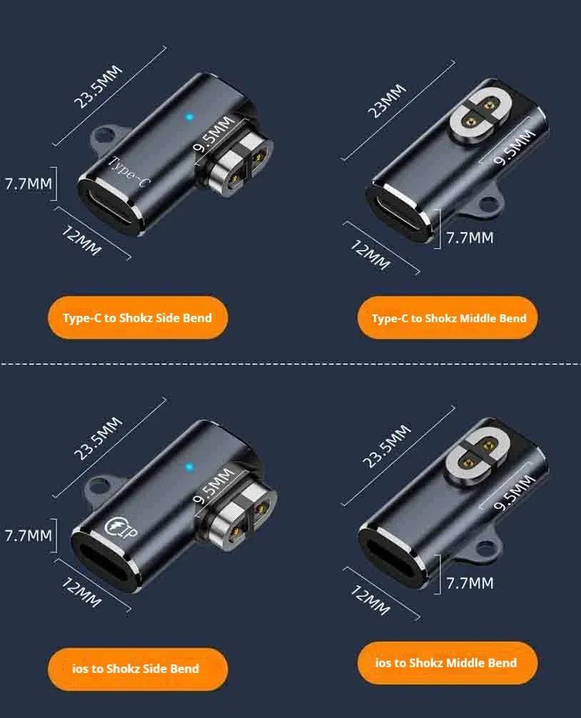 USB C/For iOS إلى محول مغناطيسي لسماعات Shokz كابل شحن محول 90 درجة الانحناء كابل الشاحن محول مغناطيسي