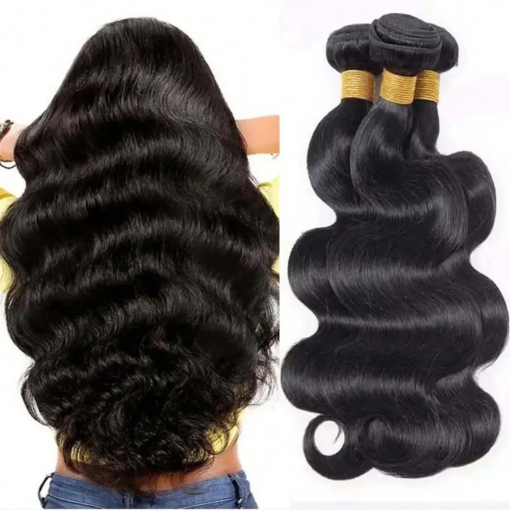Body Wave 100% Human Hair 1 3 4 Bundles Extensions Brazilian Natural Black Water Wave Raw Hair Virgin Hair Weaving 12 32 Inch