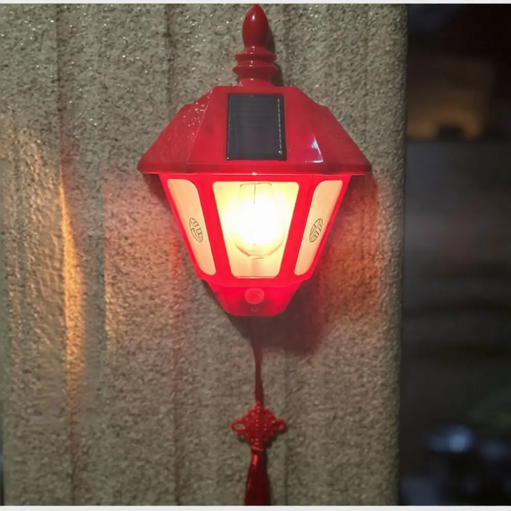 Chinese Style Solar Outdoor Wall Lamp Waterproof Motion Sensor Warm Lighting Decorative Garden Yard Sconce