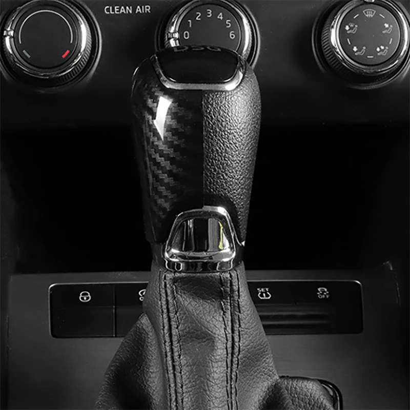 Fibra de carbono Interior Gear Shift Knob Cover, Guarnição Handle Sleeve, Botões Capa, Adesivo para Skoda, Octavia, A7, Superb, Fabia