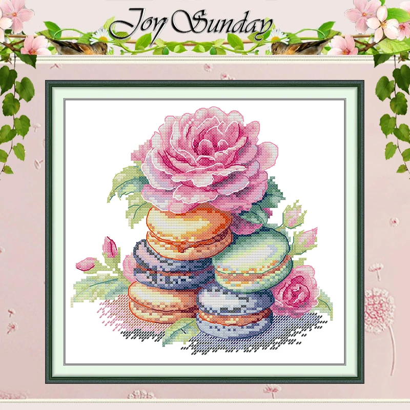 Macarons und Pfingstrosen Muster gezählt Kreuzstich Set DIY 11CT 14CT 16CT HD gestempelt DMC Kreuzstich Kit Stickerei Handarbeiten