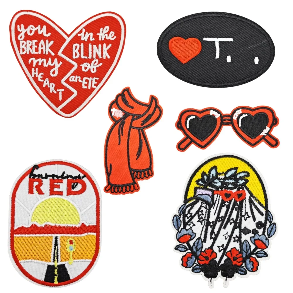 1 piece Iron On Cartoon Stickers Embroidery Heart Sunglass Text Patches For Jeans Backpack Sewing Appliques Badge