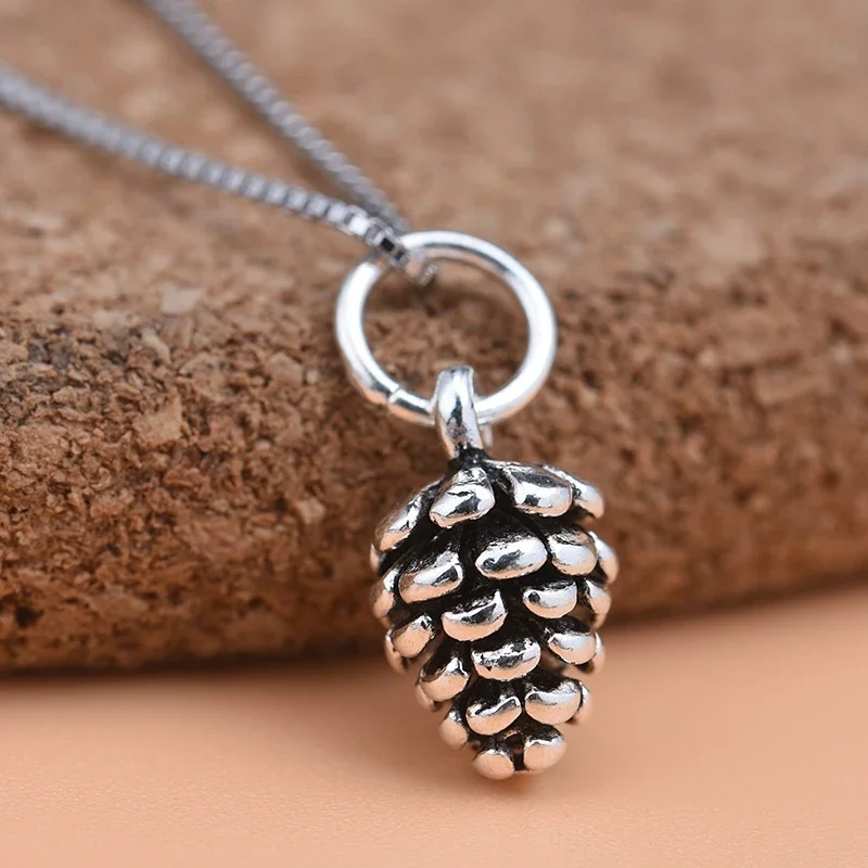 S925 sterling silver Thai silver diy accessories cute small pine cone pendant handmade beaded material bracelet necklace pendant