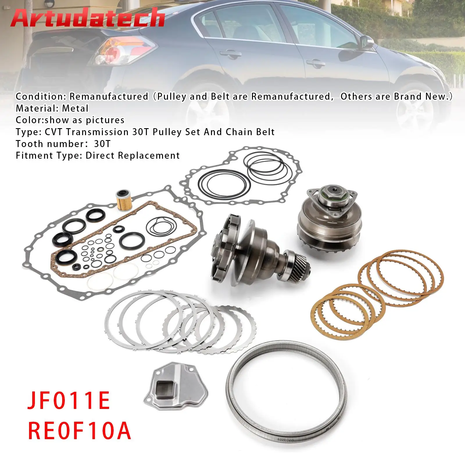 

Artudatech Transmission CVT Pulley 30T W/Belt+Chain＆Rebuild Kit RE0F10A JF011E For NISSAN Car Accessories