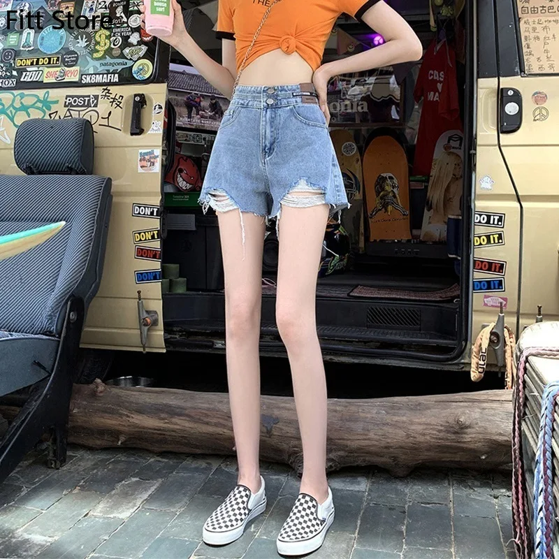 

Casual Style Classic Denim Shorts for Women Summer High-street All-match American Retro Solid Color Shorts Female