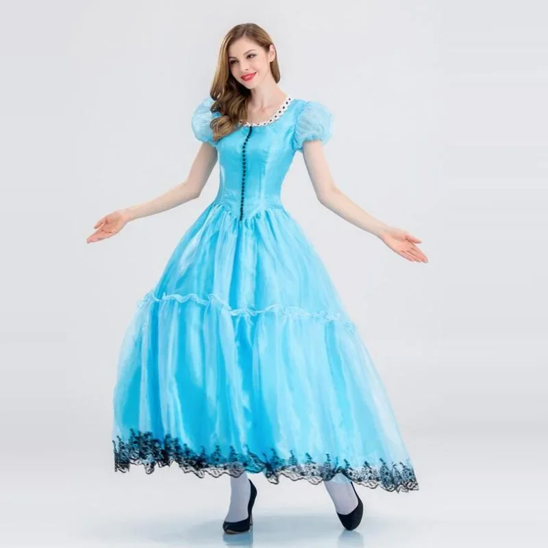 in Wonderland Costume Girls Cosplay Baby Blue Costume Long Dress Masquerade Carnival For Women Halloween Party Costumes