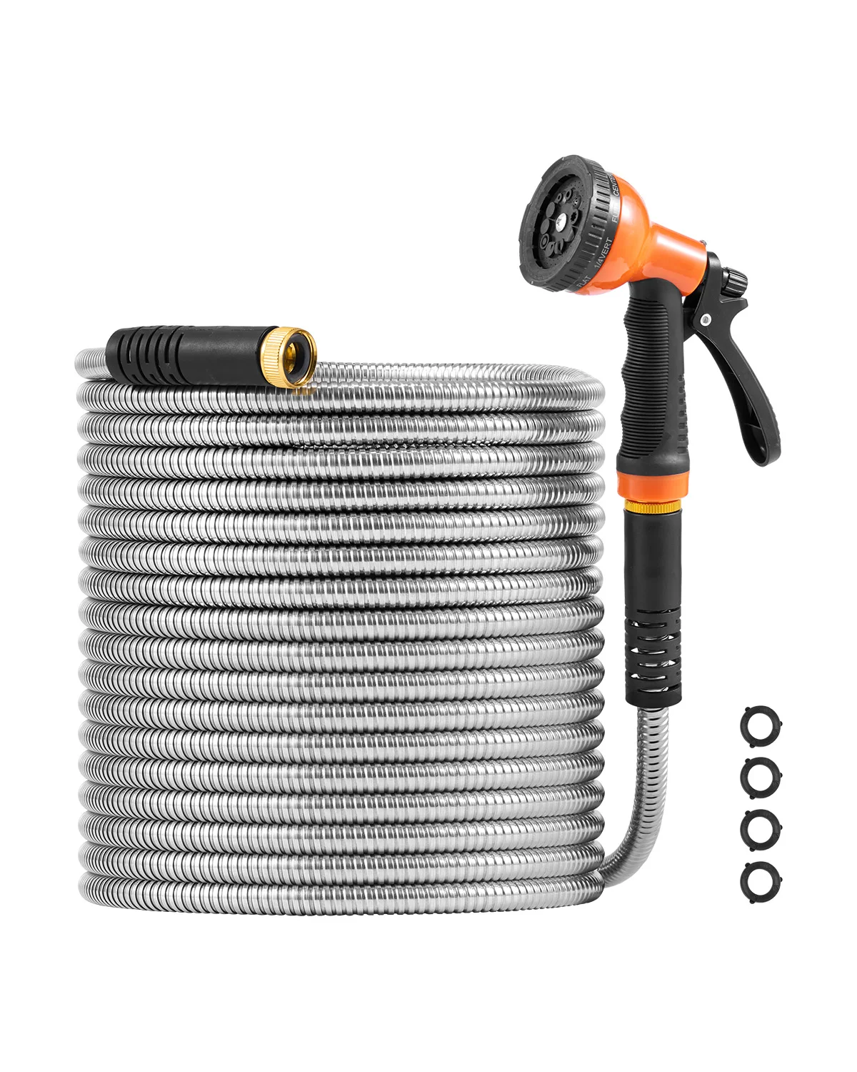 

200 ft Metal Garden Hose, Durable Stainless Steel Water Hose with 10-Function Spray Nozzle, Flexible & No-Kink, Lightweight Outd