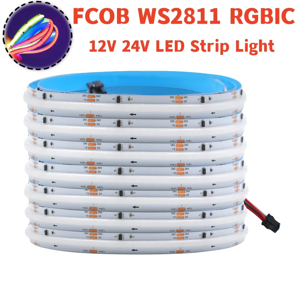 

FCOB RGB IC LED Light Strip WS2811 Addressable 720 LEDs Dream Full Color 12V 24V High Density Flexible FOB COB Led Lights RA90