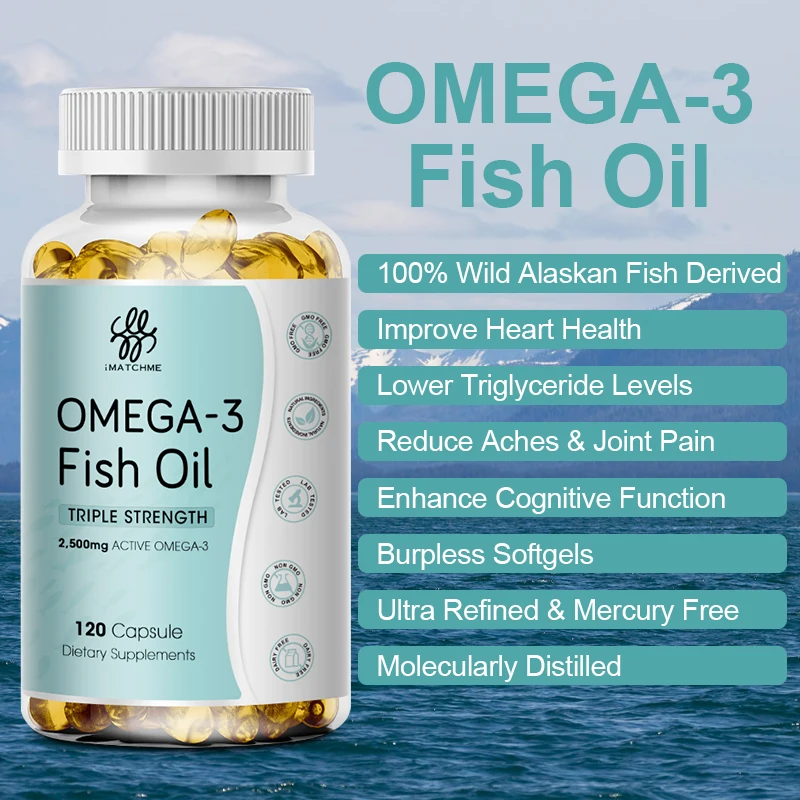 Triple Strength Omega 3 Fish Oil Capsules with EPA & DHA  Fatty Acids for Immune Heart & Cognitive Health Nutritional supplement