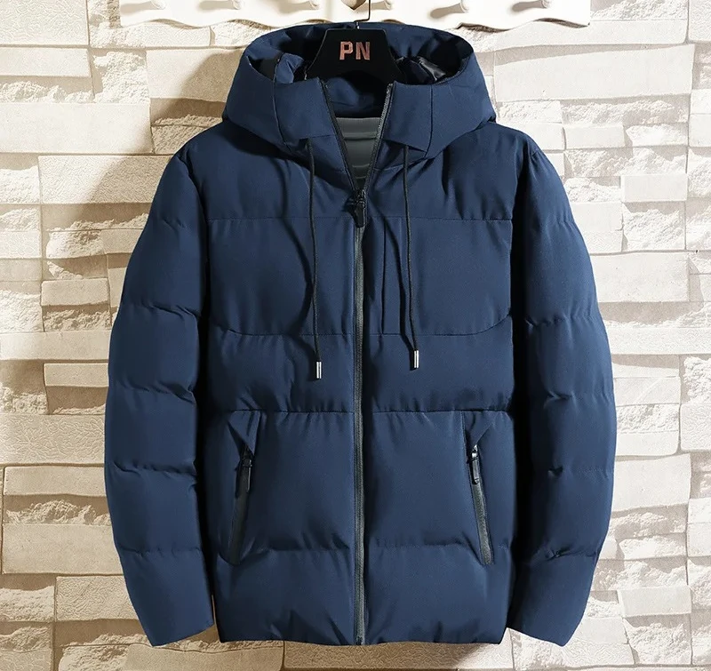

Winter Men's Jacket, Warm Thickened Cotton Padded Coat with Hood, Windproof Casual Outwear, Plus Size Autumn Fashion Solid Color