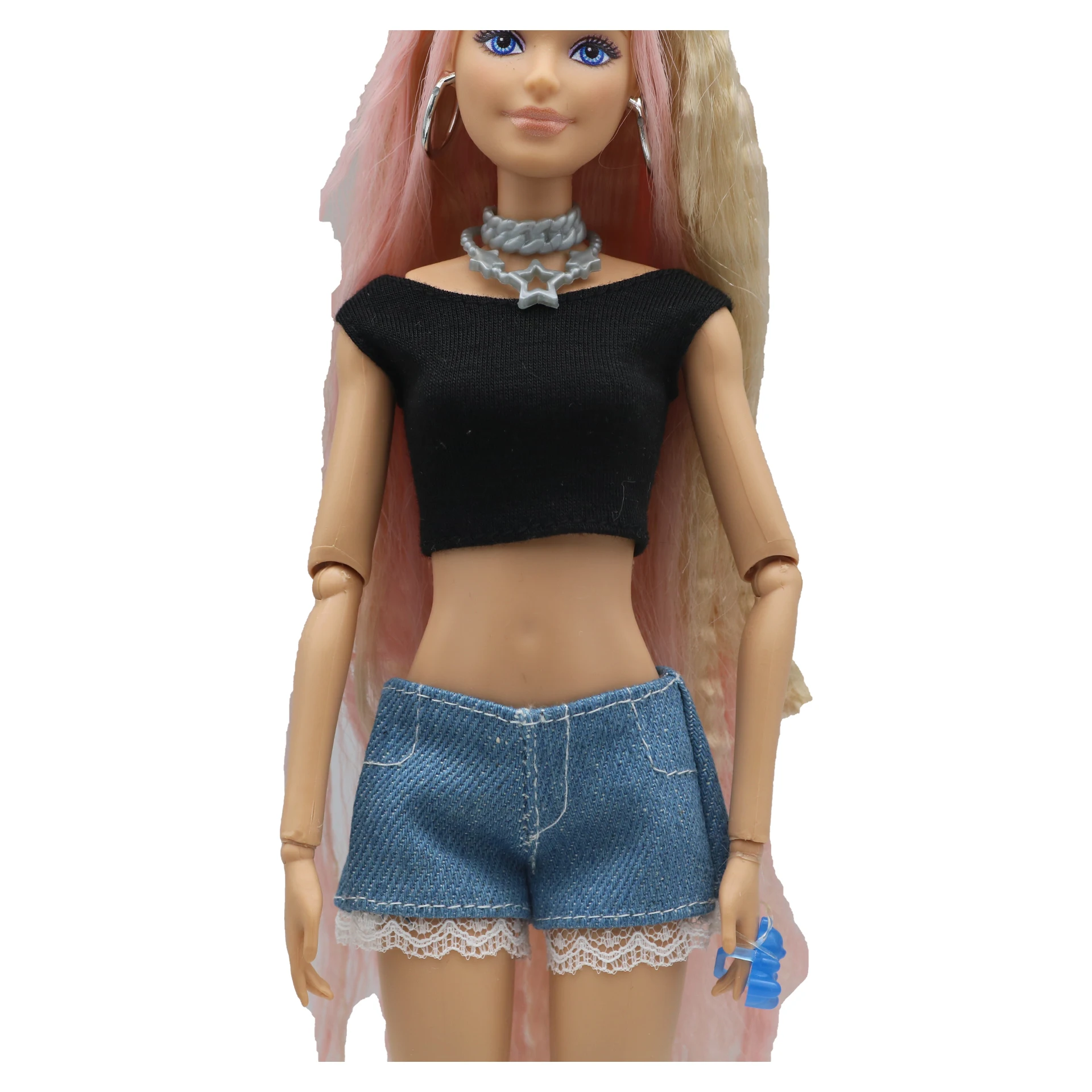 New 30cm 1/6 Simple Claus Vest Lace Denim Shorts Daily Wear Accessories Clothes for Barbies Doll