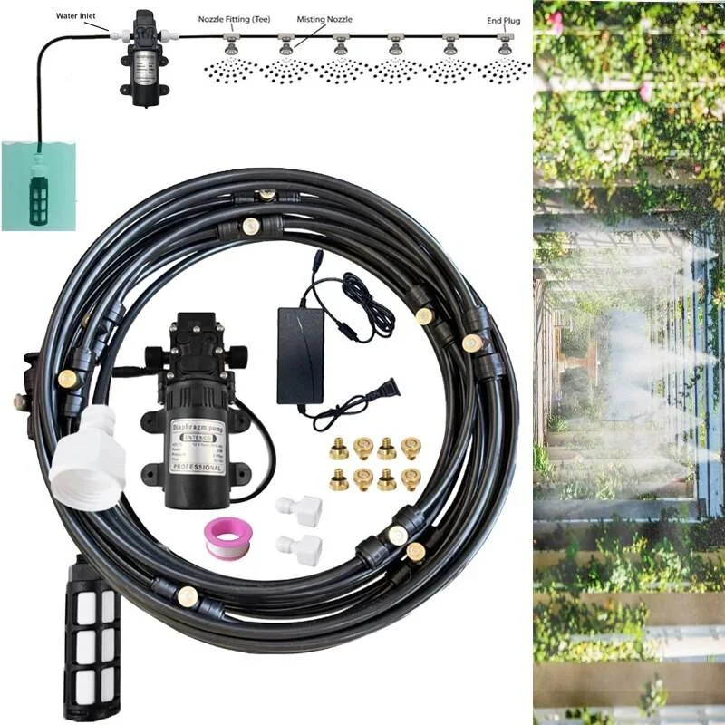 Misting Cooling System With Pump Filter Kit 20FT-60FT Mister Line Brass Nozzle 5L/Min Outdoor Patio Porch  Garden Cooling