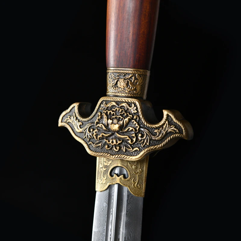 Chinese Qing Jian Sword Folded Steel Damascus Blade Real Full Tang Sharp Warrior Swords Tree Peony Kongfu Katanas