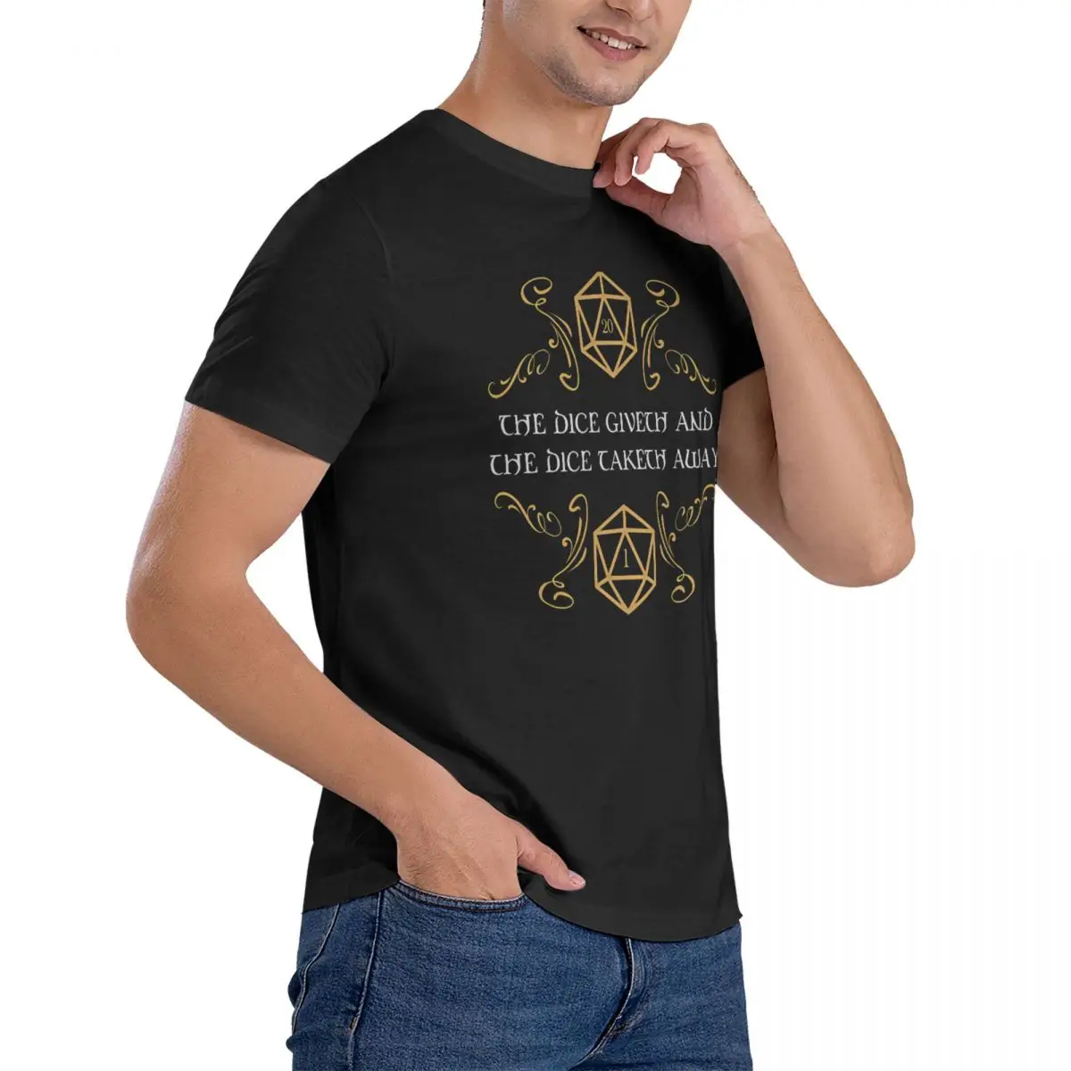 The Dice Giveth And Taketh Away Natural 20 And Critical Fail Men T Shirts D-Dungeons And Dragons DND Funny T Short Sleeve Round