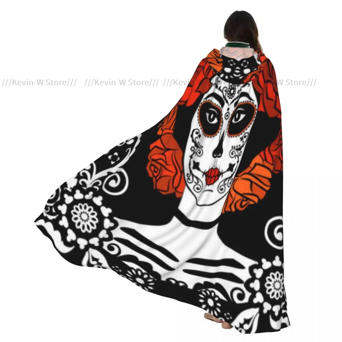 

Long Cape Cloak Sugar Skull Girl Day Of Dead Traditional Mexican Dia De Los Muertos Hooded Cloak Coat Autumn Hoodies