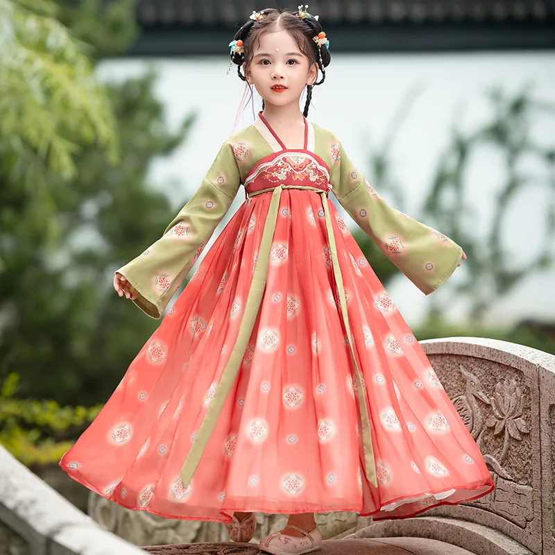 

Chinese Traditional Folk Dance Dress Girls Pink Dance Fairy Costume Hanfu Girls Princess Dresses Set Kids Party Cosplay Clothing