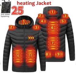 25 Areas Heated Jacket Men Winter Usb Smart Thermostat Hooded  Coat Heating Clothing Waterproof  Warm Down Cotton Padded Jacket