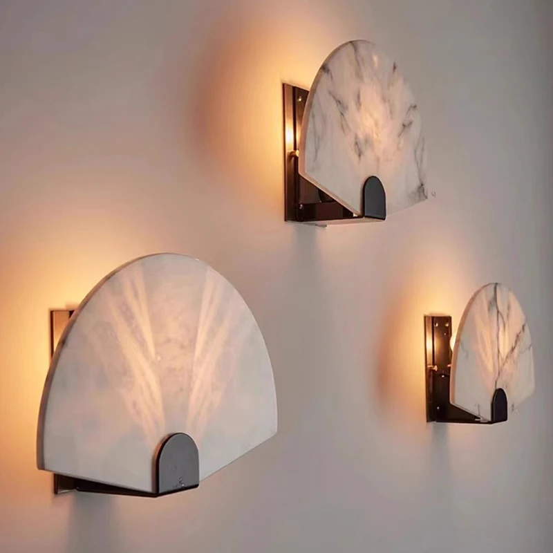 Lámpara de pared de mármol Simple y moderna para sala de estar, dormitorio, mesita de noche, estudio nórdico, pasillo, luces de pared de Alabastro de latón