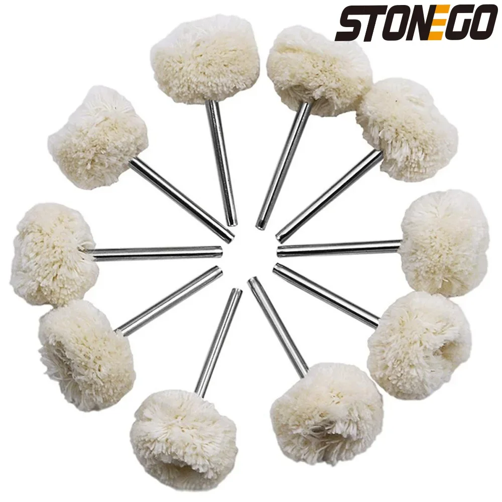 STONEGO 10 Uds cabezal de pulido de rueda de lana con vástago de 3mm para pulir joyería metales accesorios de herramientas rotativas