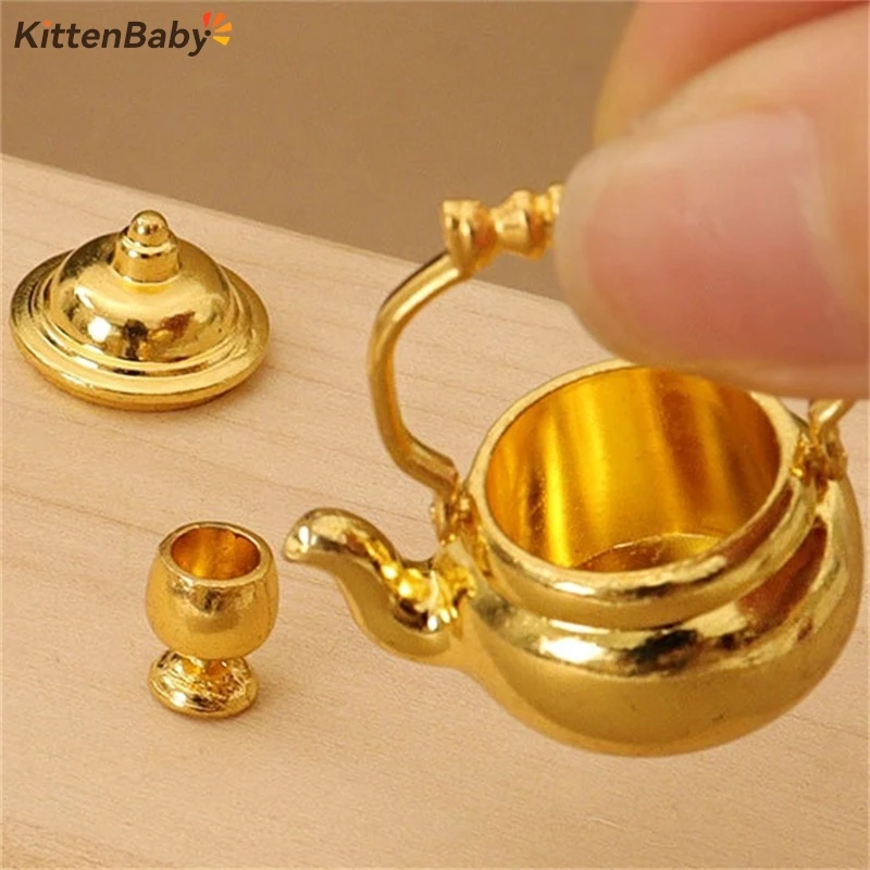 1:12 Dollhouse Miniature Teapot Kettle Toy Mini Simulation Tea Kettle Wine Pot Set Kitchen Model Furniture Toy Decor Accessories