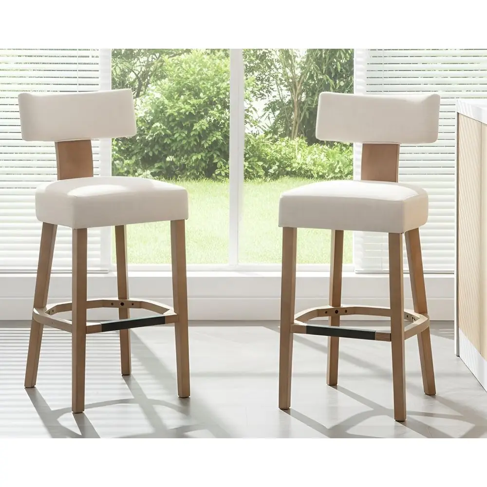 

Набор из 2-х барных стульев в деревенском стиле с льняной обивкой и деревянными спинками, бежевый