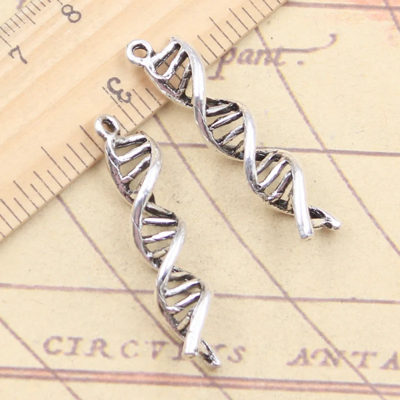 10 sztuk Charms 3D kwas deoksiribonuklejowy DNA 40x8x8mm tybetański kolor srebrny wisiorki antyczne tworzenie biżuterii DIY Handmade Craft