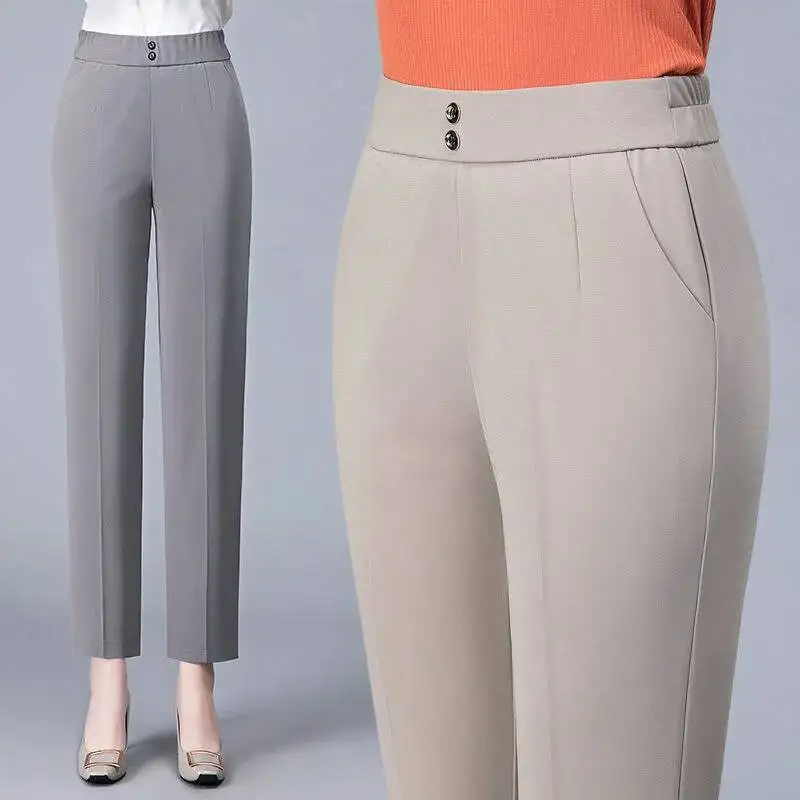 กางเกงสูทผู้หญิงเอวสูงสไตล์เกาหลี แฟชั่นสำหรับสาวออฟฟิศ เรียบหรู สบายๆ สตรีทแวร์ กางเกงขายาวทรงตรง