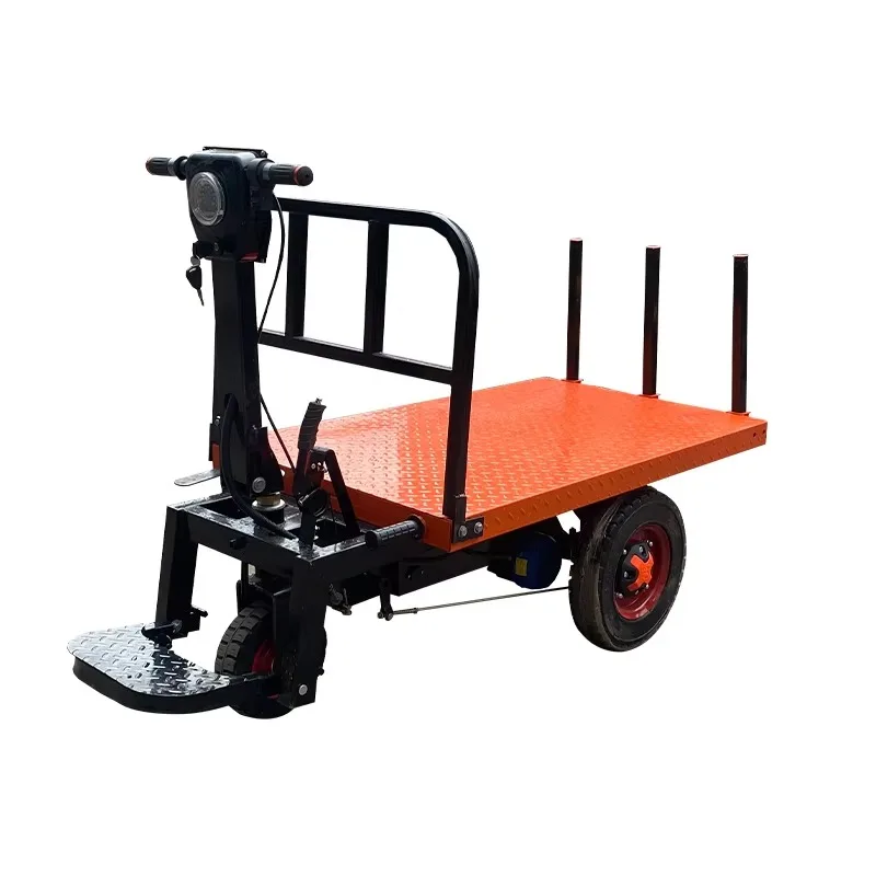 Electric Industrial Flatbed Trailer Hand Cart 3 Wheels 150W Motor Iron Construction 90-degree Rotation Can Stand-up Farm