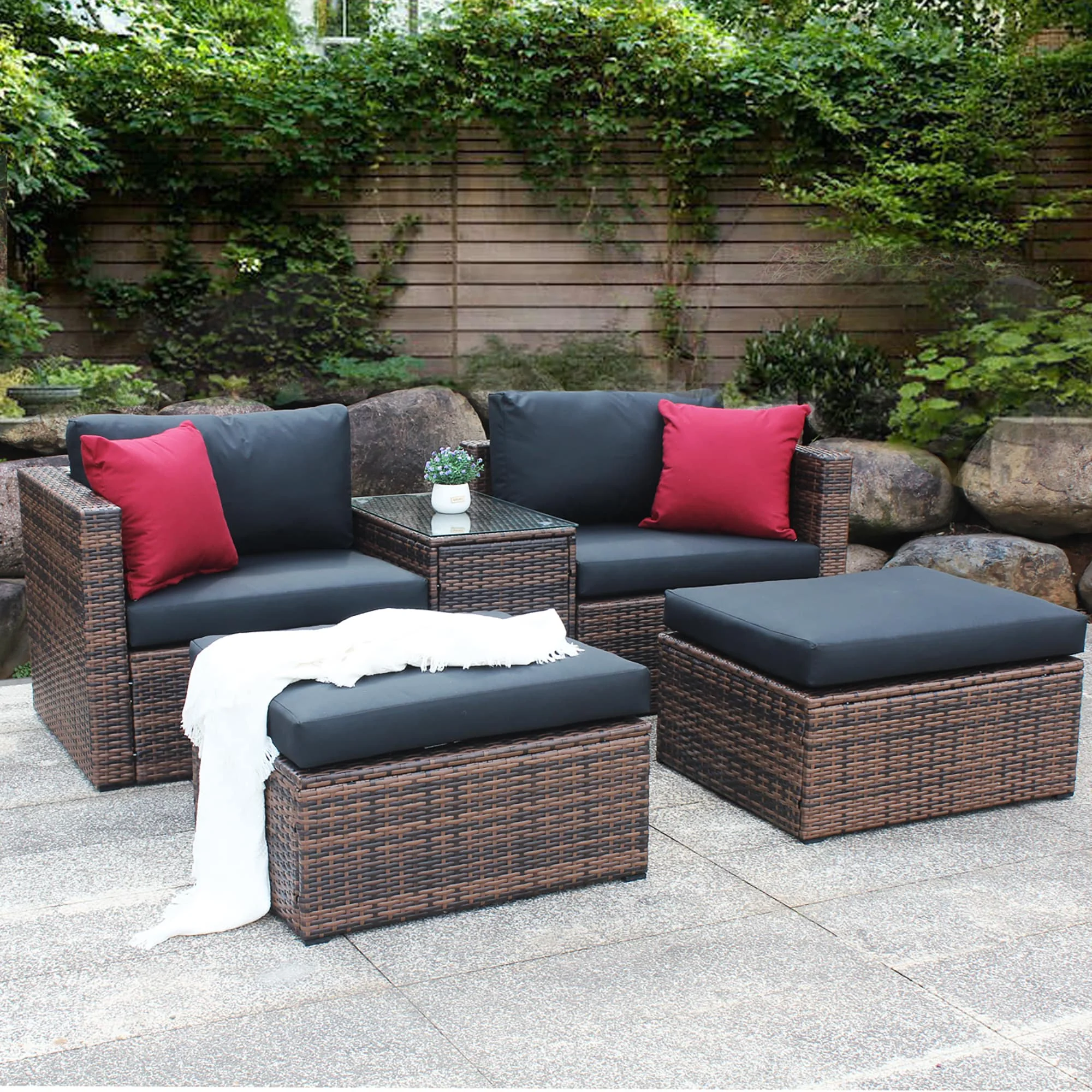 Outdoor Furniture Modern Rattan L shape Lounge Sofa with Ottomans Patio Wicker Conversation sets New Design Garden Modular Sofa